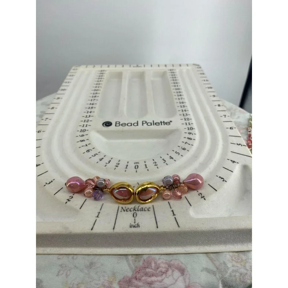 Vintage Gold-Tone & AB‎ Pink Dangle Earrings With Beaded Clusters